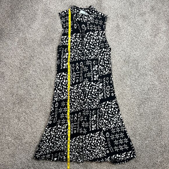 Buster N Bogi Dress 0X Black White Batik Button Front Sleeveless Flowy Floral - Picture 11 of 15